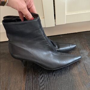 Zara Black Leather Kitten Heel Ankle Boots Sz 37